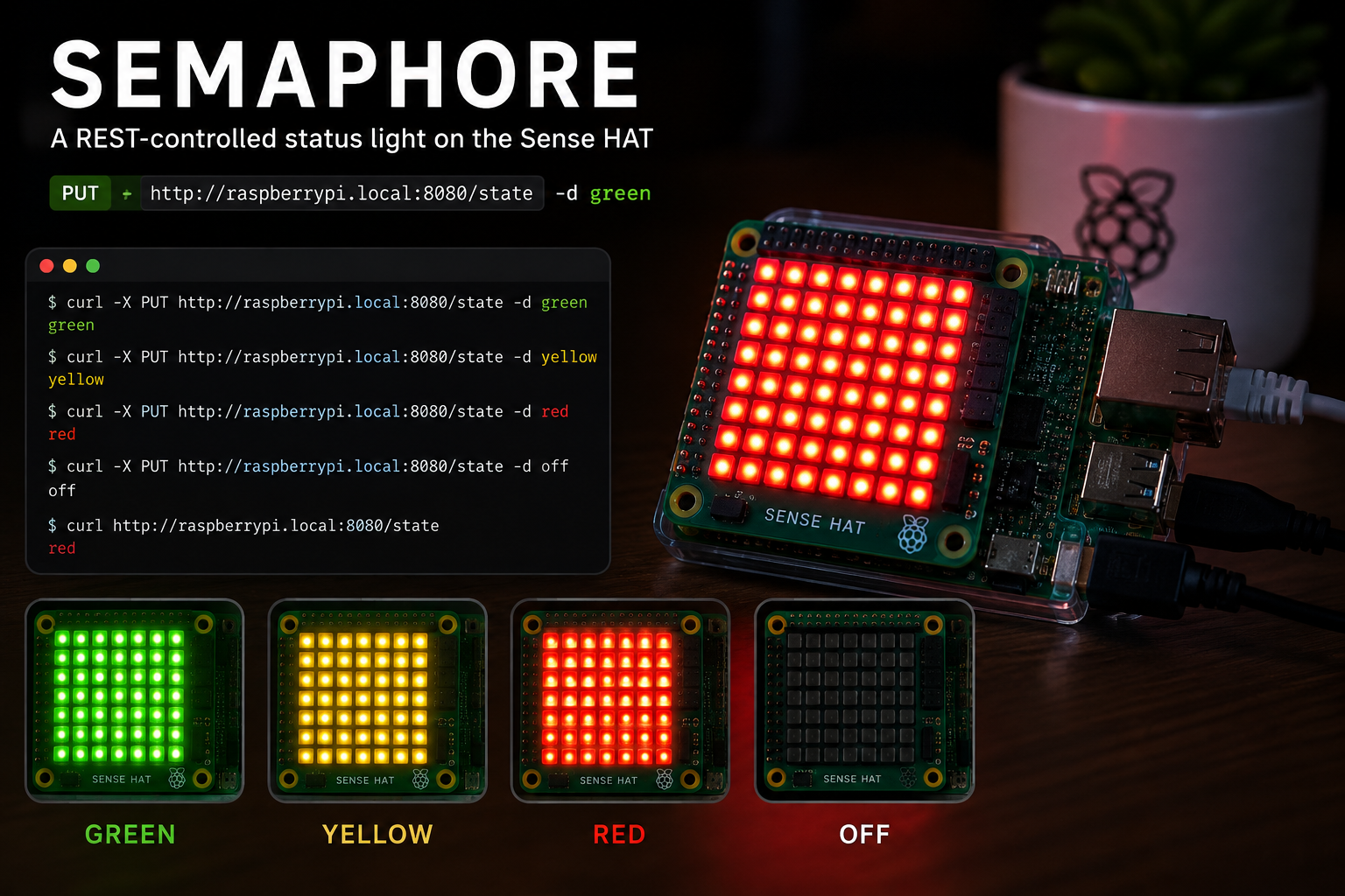A REST-controlled status light on the Sense HAT